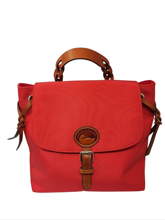 Dooney & Bourke Handbags - Dooney & Bourke Red Nylon and Tan Leather Flap Backpack Bag